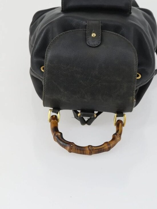 GUCCI Bamboo Backpack Leather Black Gold 003 2034 0030 Auth 156417 main image 10